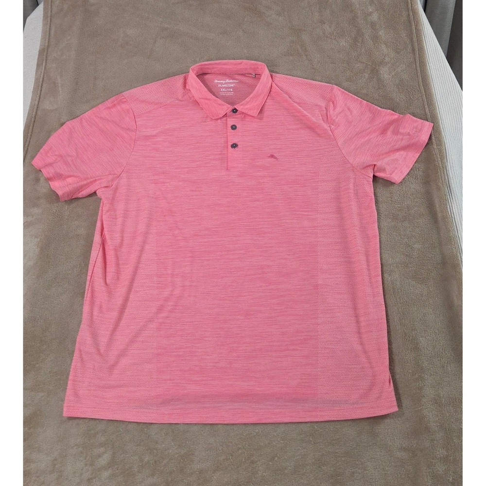 Tommy Bahama Island Zone Polo Shirt men size 2XL heathered Pink Short Sleeve EUC